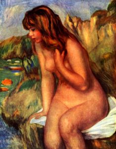 Bathing sitting on a rock