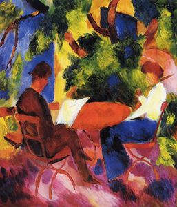 Couple at a garden table