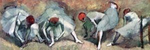 Dancers lace their shoes