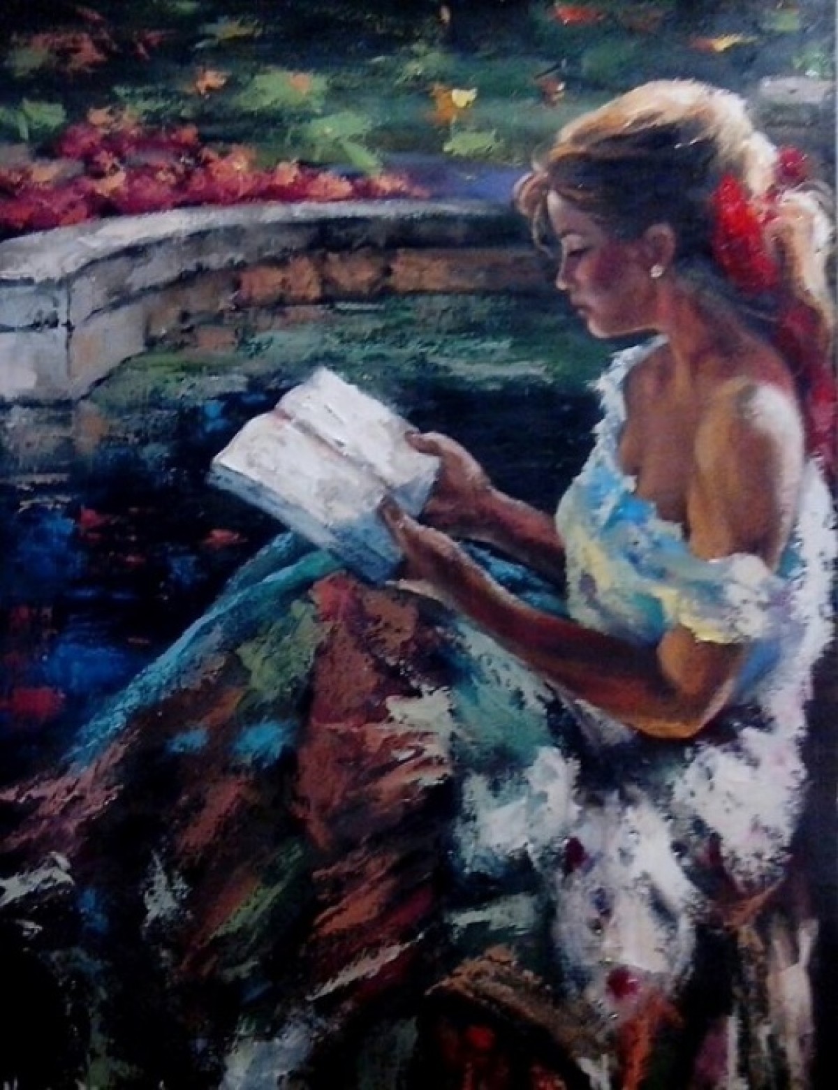 the lady reading on the balcony