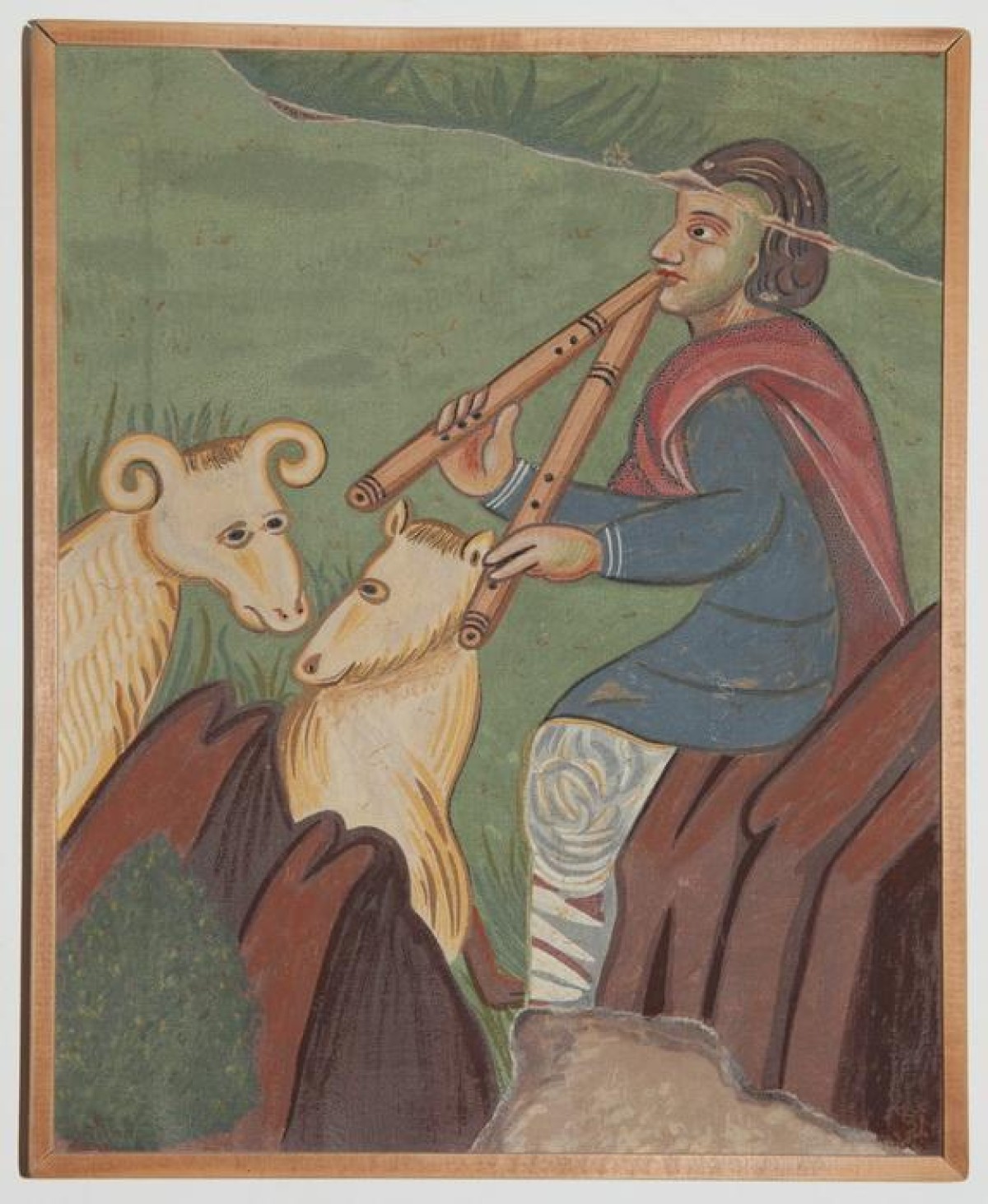 Serbia, Gradac, The Birt of Christ, detail- Shepherd with sheep, copy of fresco