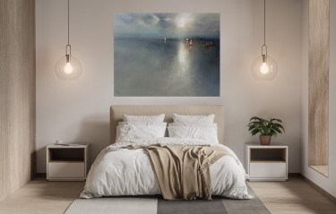 Harbor of destroyed dreams - Sparks in the morning haze, painting Grozdanovski Ivan
