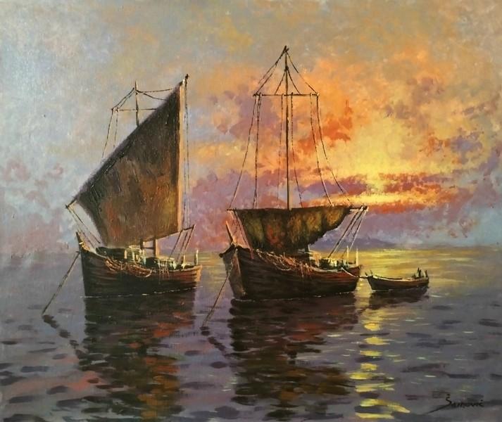 The fishing boats at sunset
