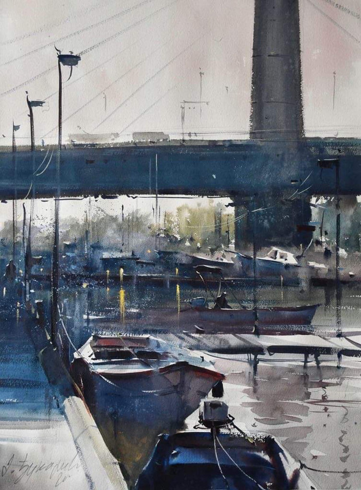 Morning under bridge on Ada