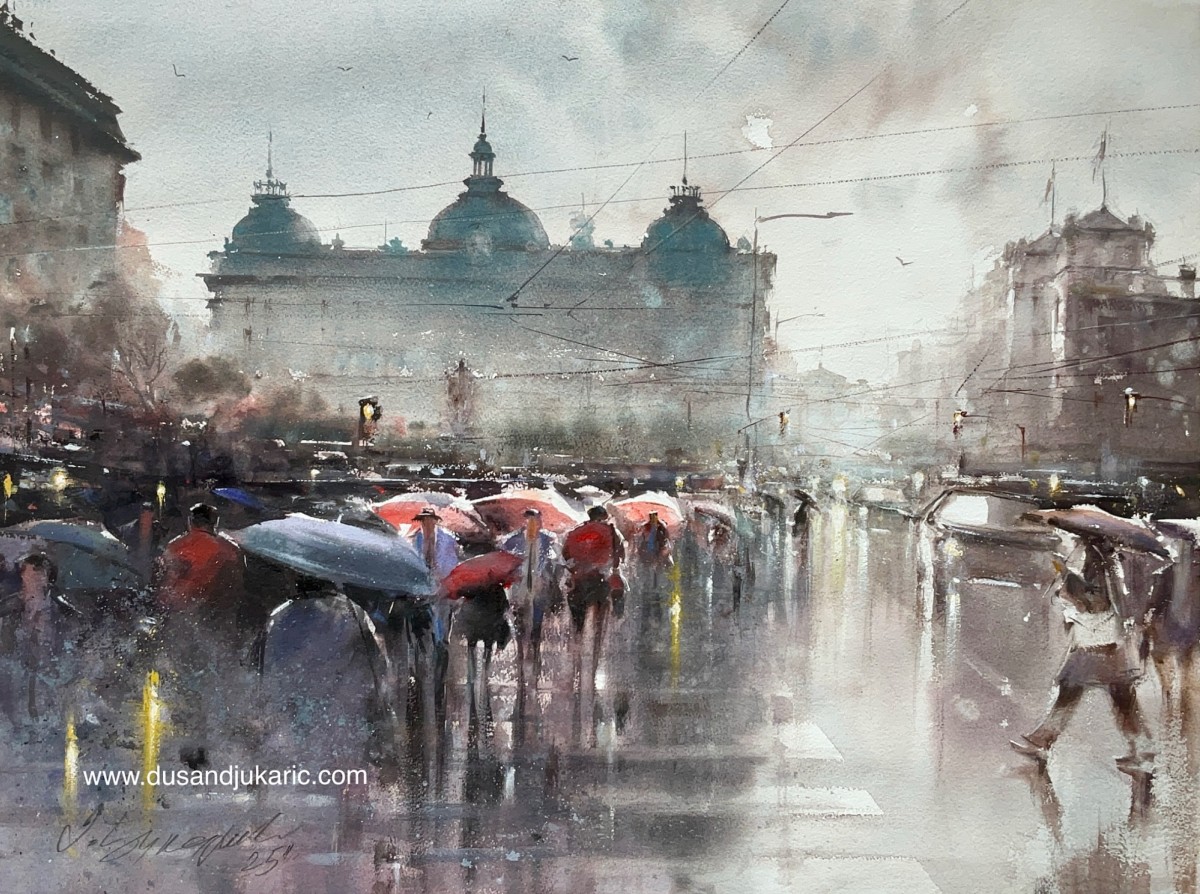 A walk between umbrellas