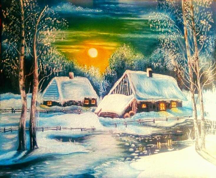 Winter on village