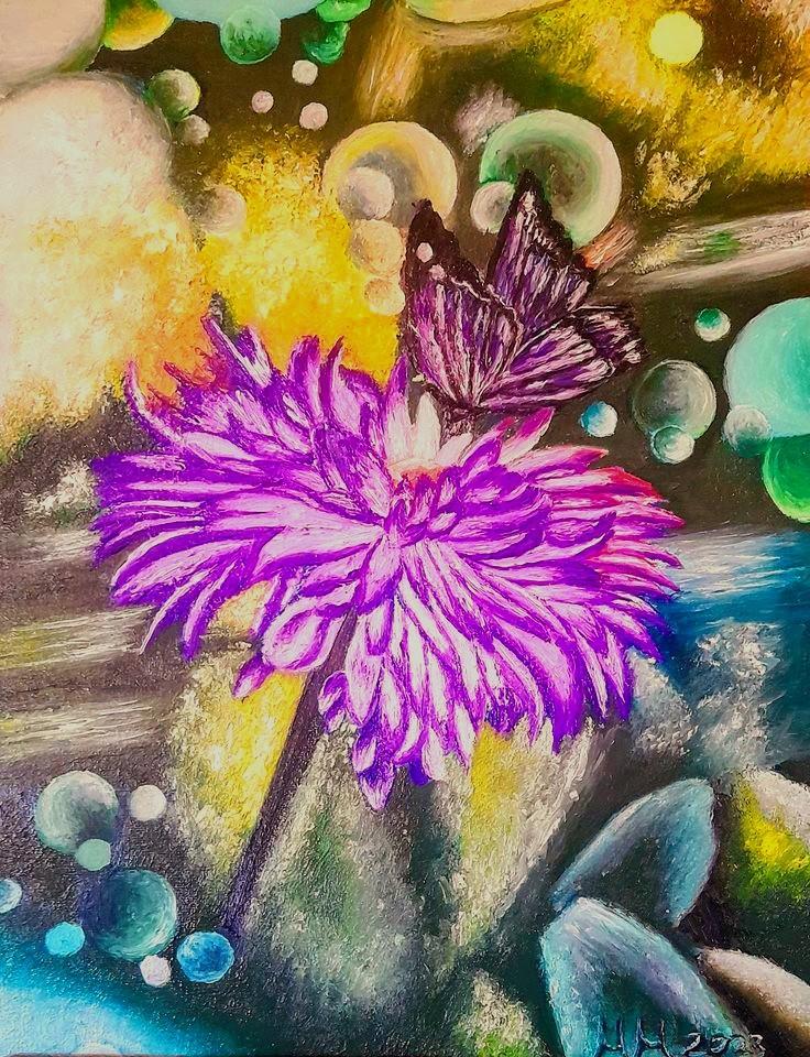 Purple flower and butterfly