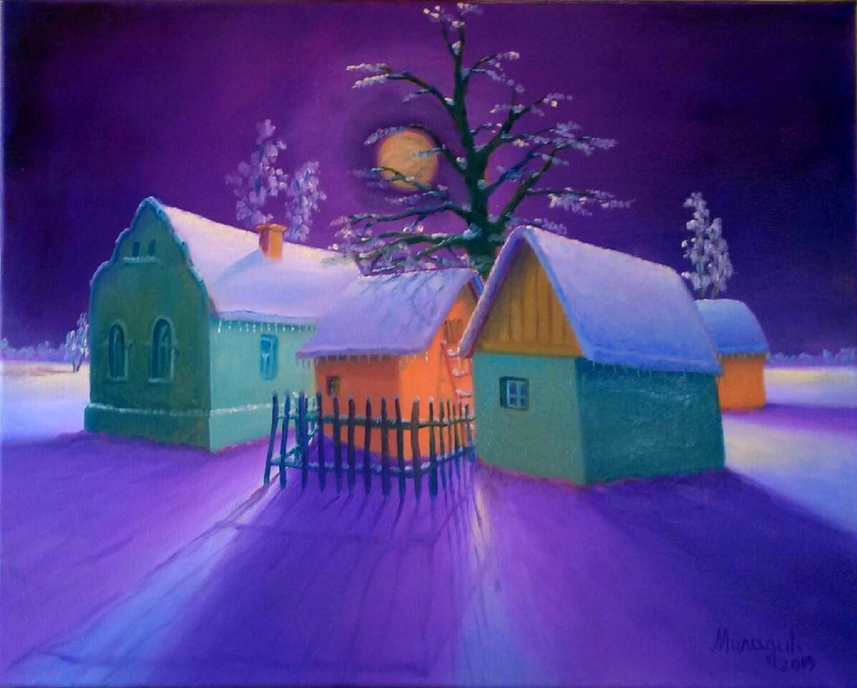 Full moon over fields
