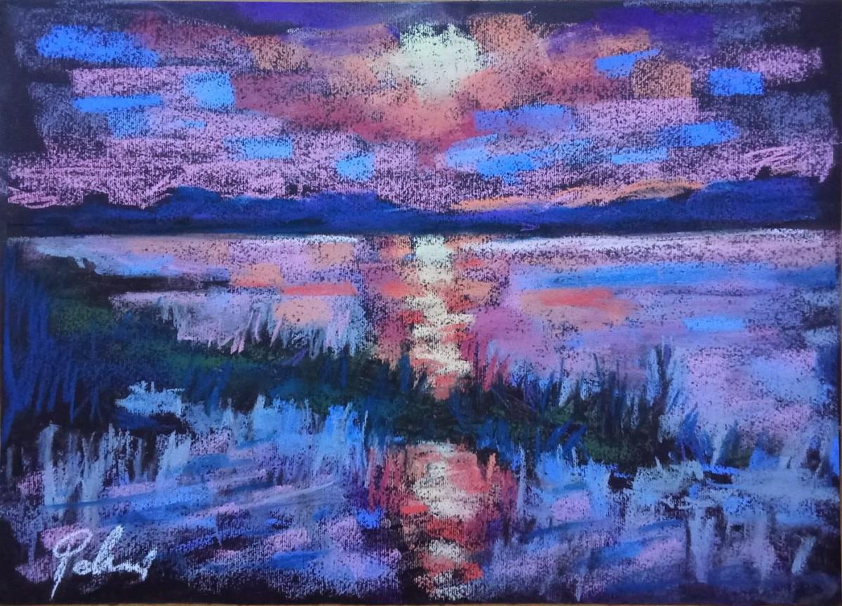 The glare of the setting sun
