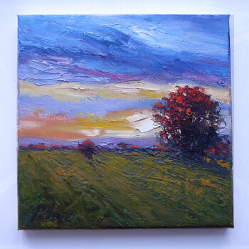 Sunset over the field, painting Petrić Gordan