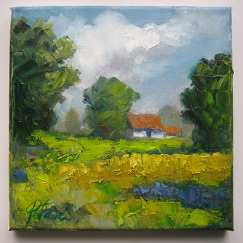 Farm in the spring, painting Petrić Gordan