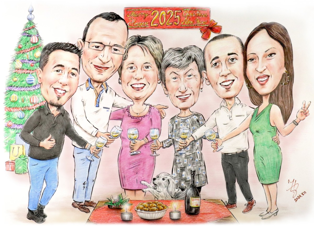 FAMILY CELEBRATING - PORTRAIT CARICATURE