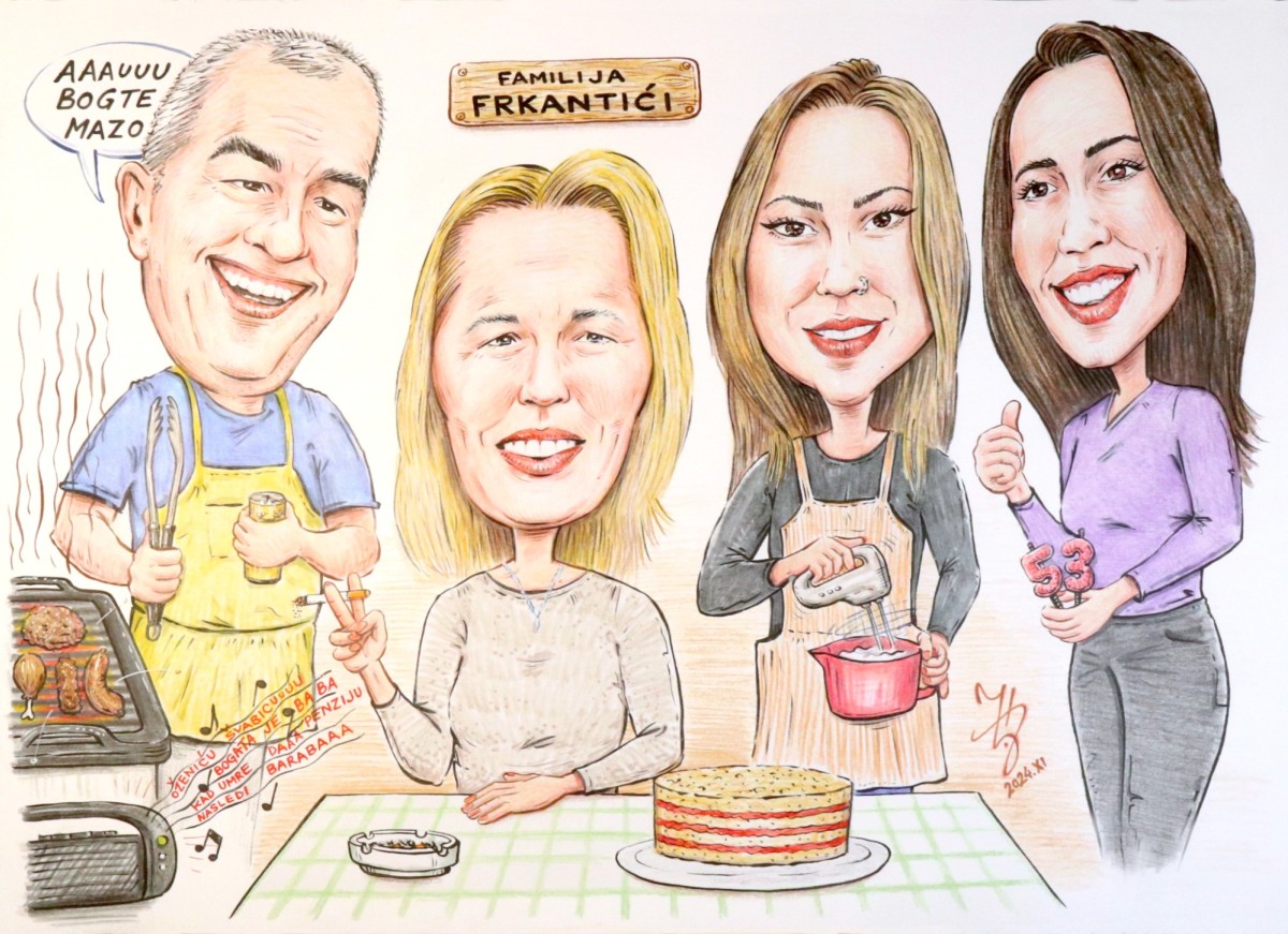 MOMS BIRTHDAY - FAMILY PORTRAIT CARICATURE