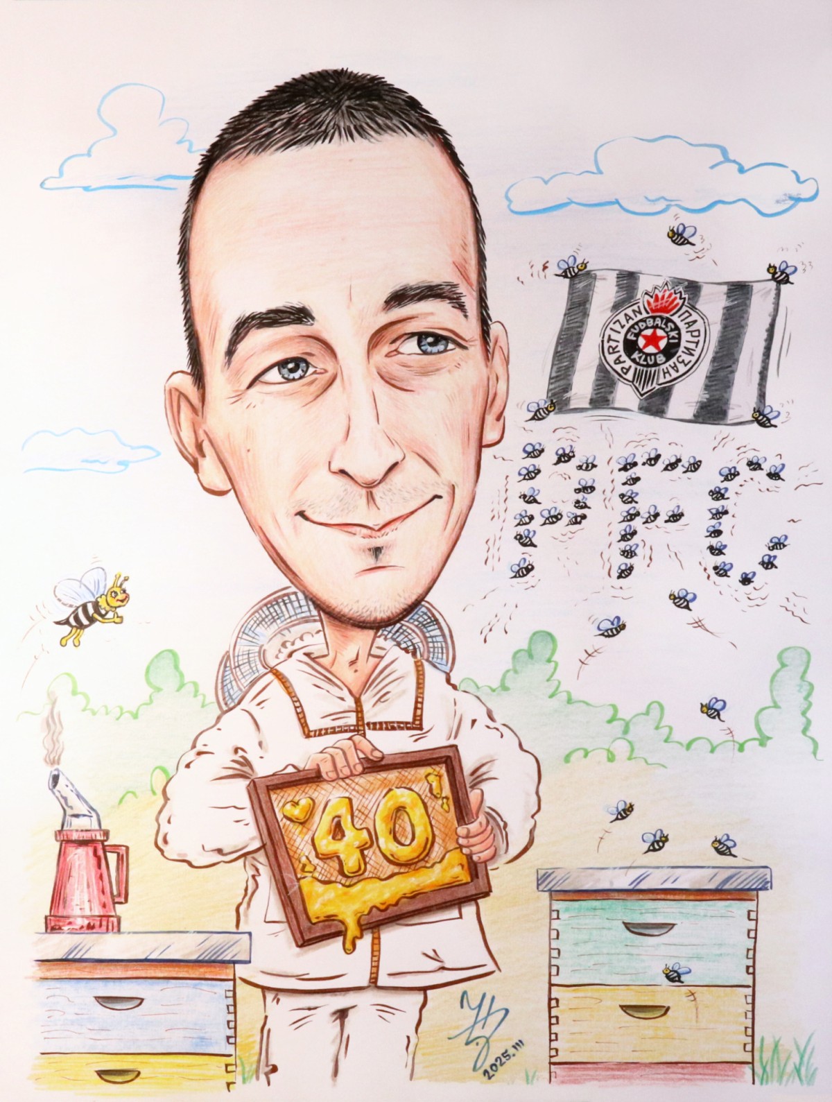 A BEEKEEPER AND A FAN OF FC PARTIZAN - PORTRAIT CARICATURE
