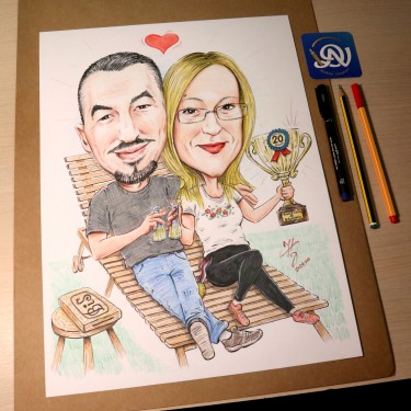 CREATIVE MARRIED COUPLE -PORTRAIT CARICATURE, painting DJUKAN ~ CARICATURES