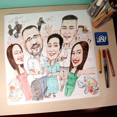 FAMILY SELFIE - PORTRAIT CARICATURE, painting DJUKAN ~ CARICATURES