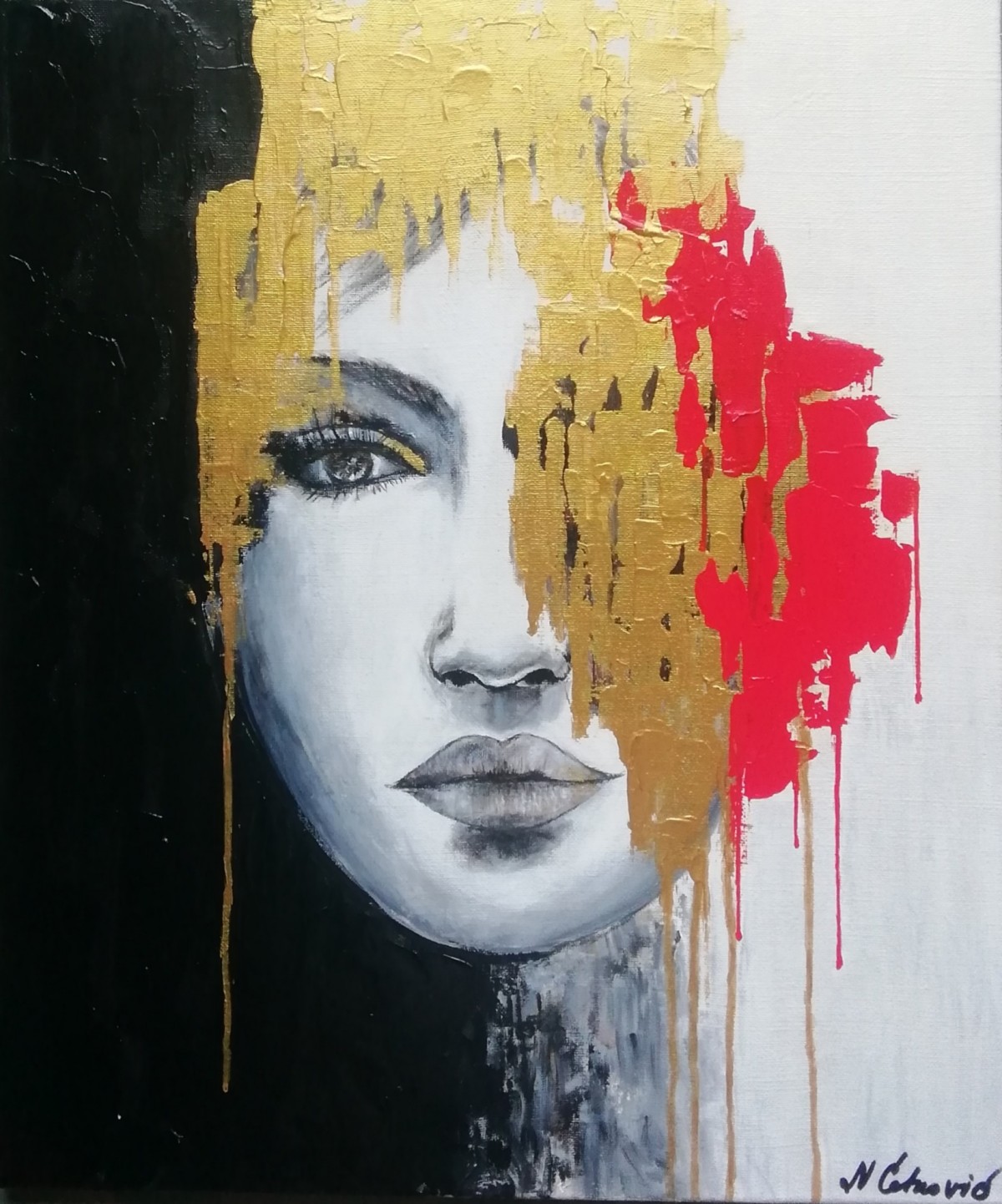 Black, gold, red