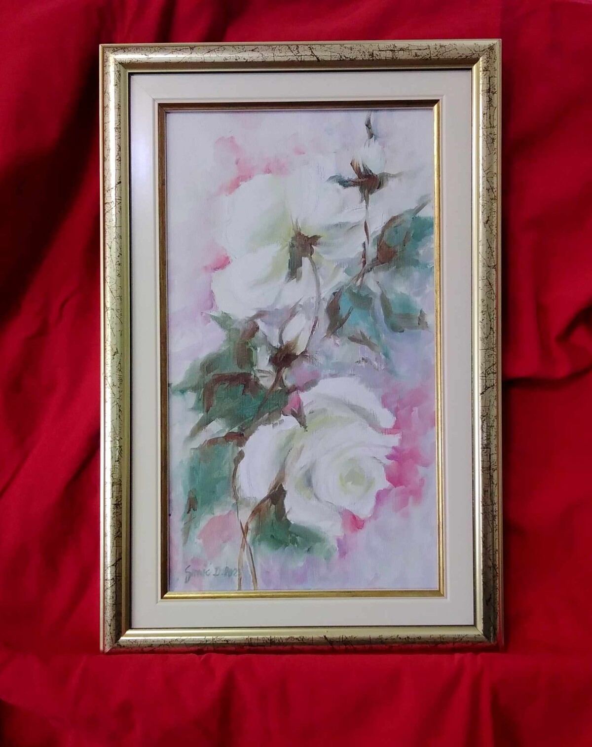 White roses- oil on canvas 20x35cm
