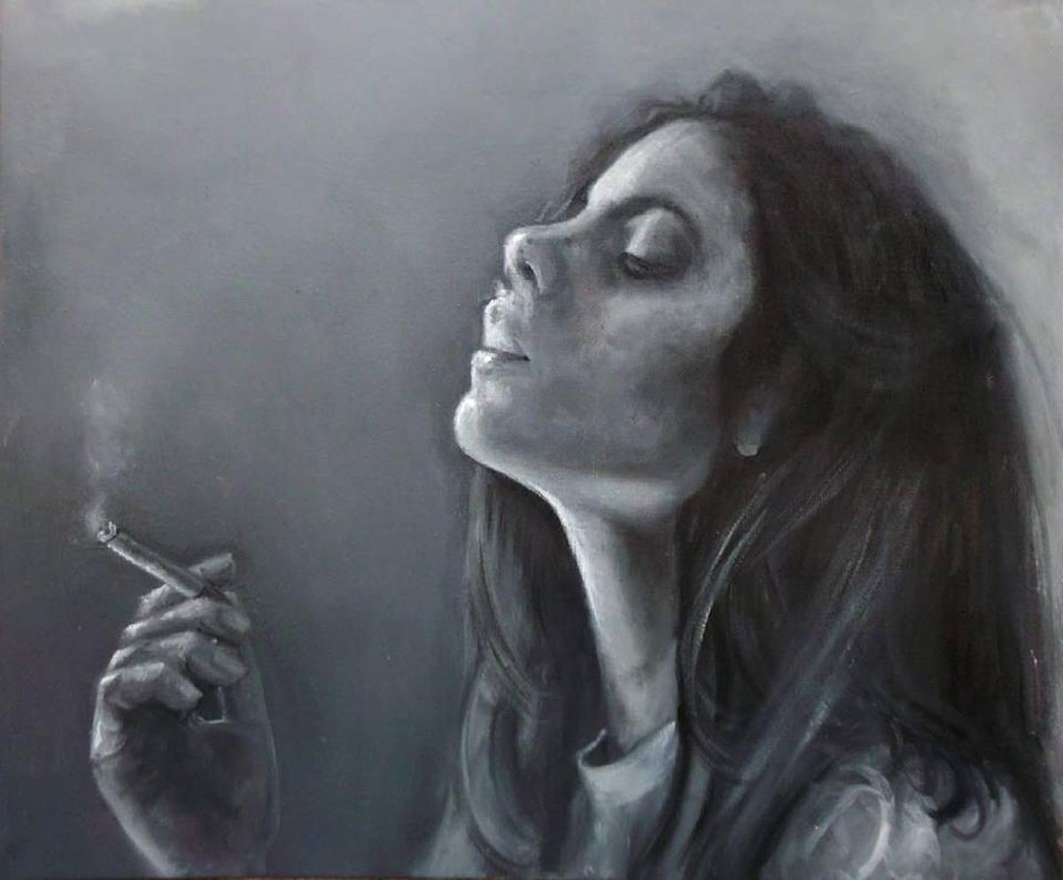 Black and white portret- oil on canvas 45x55cm