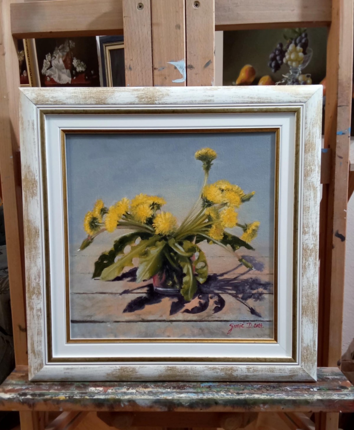 Dandelions- frames oil on canvas 41x41cm