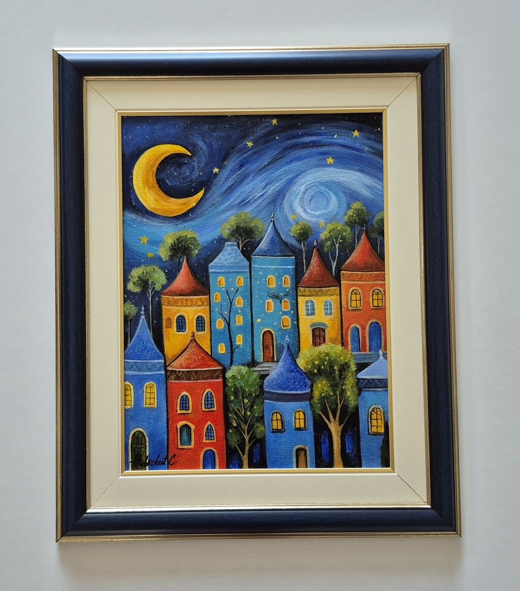 Oil on canvas - Blue night, beautiful picture