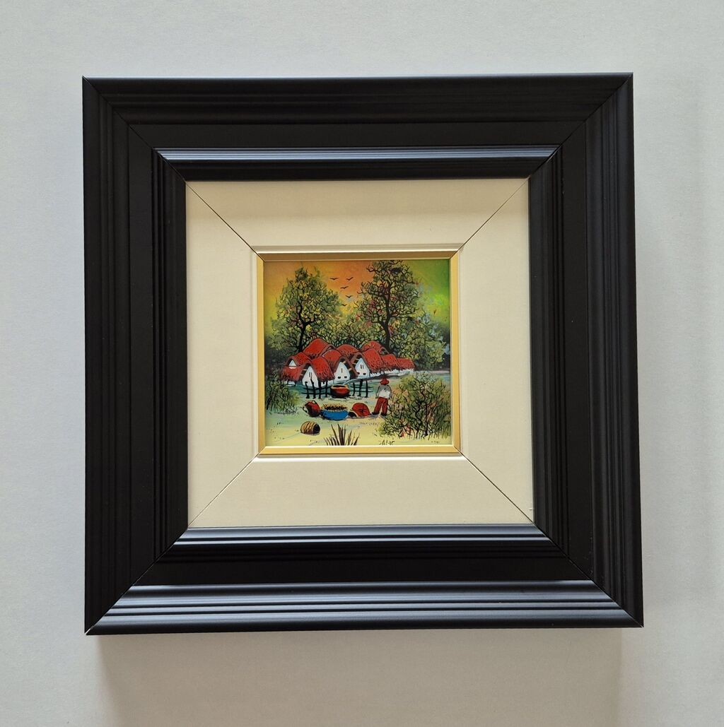 Naiva, oil on glass - Village and Autumn 10 - Miniature
