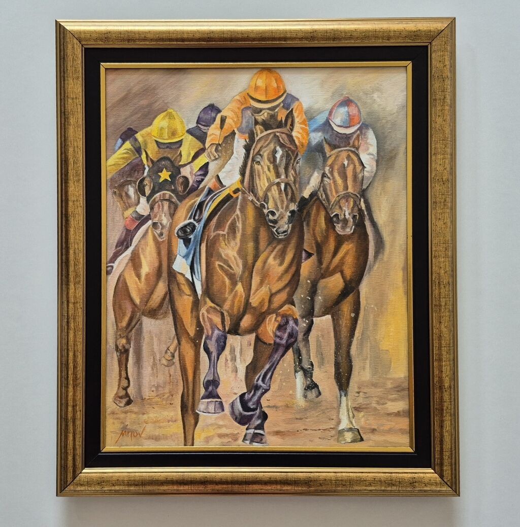 Oil on canvas - Horse racing, beautiful painting