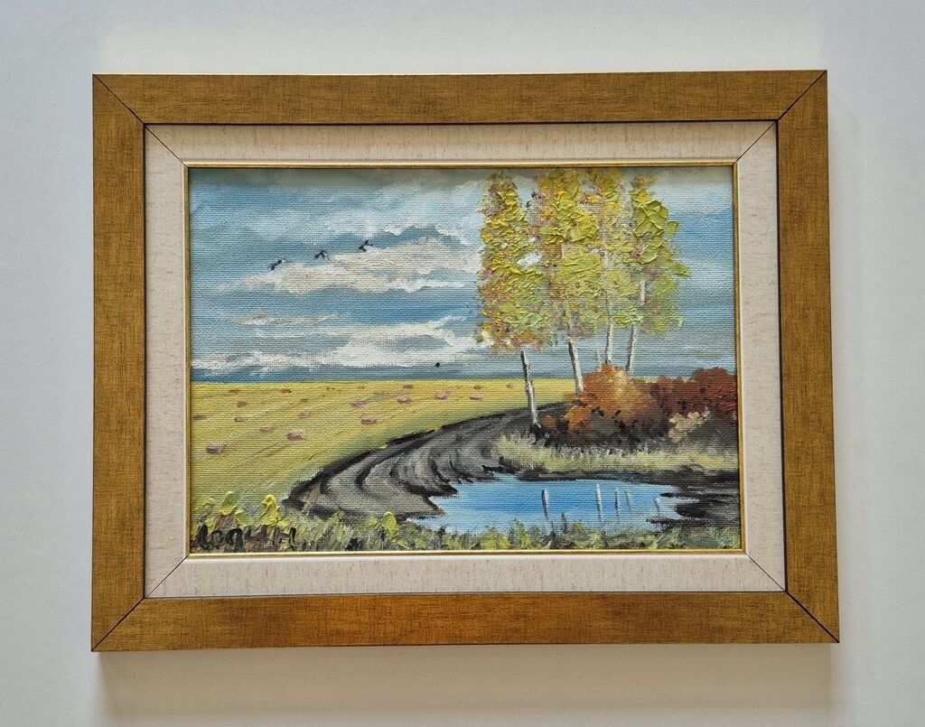 Oil on hardboard - Field view, beautiful
