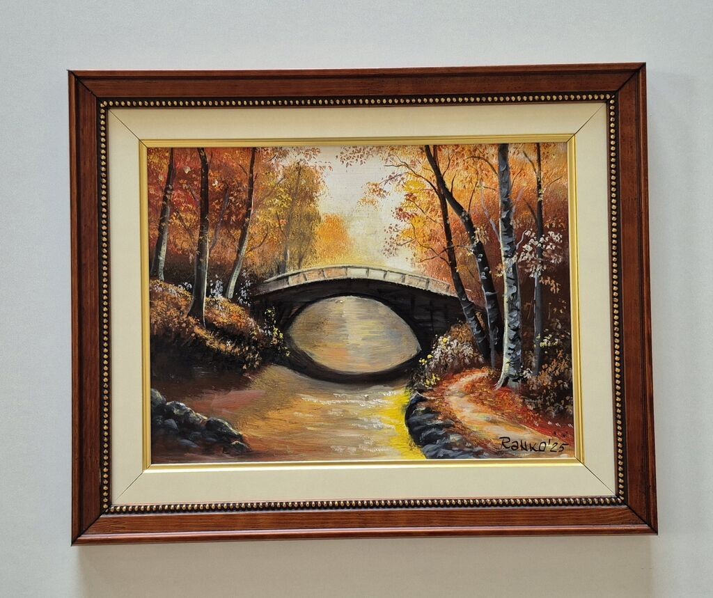 Oil on hardboard - Magical autumn rays, beautiful