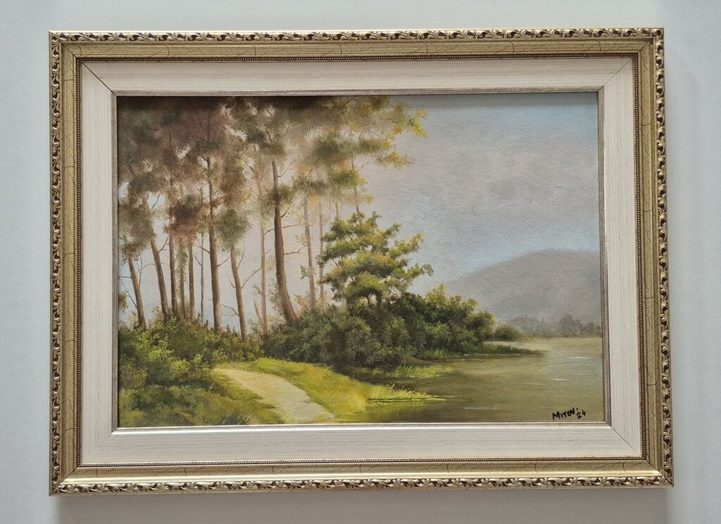 Oil on canvas - Riverbank, beautiful painting