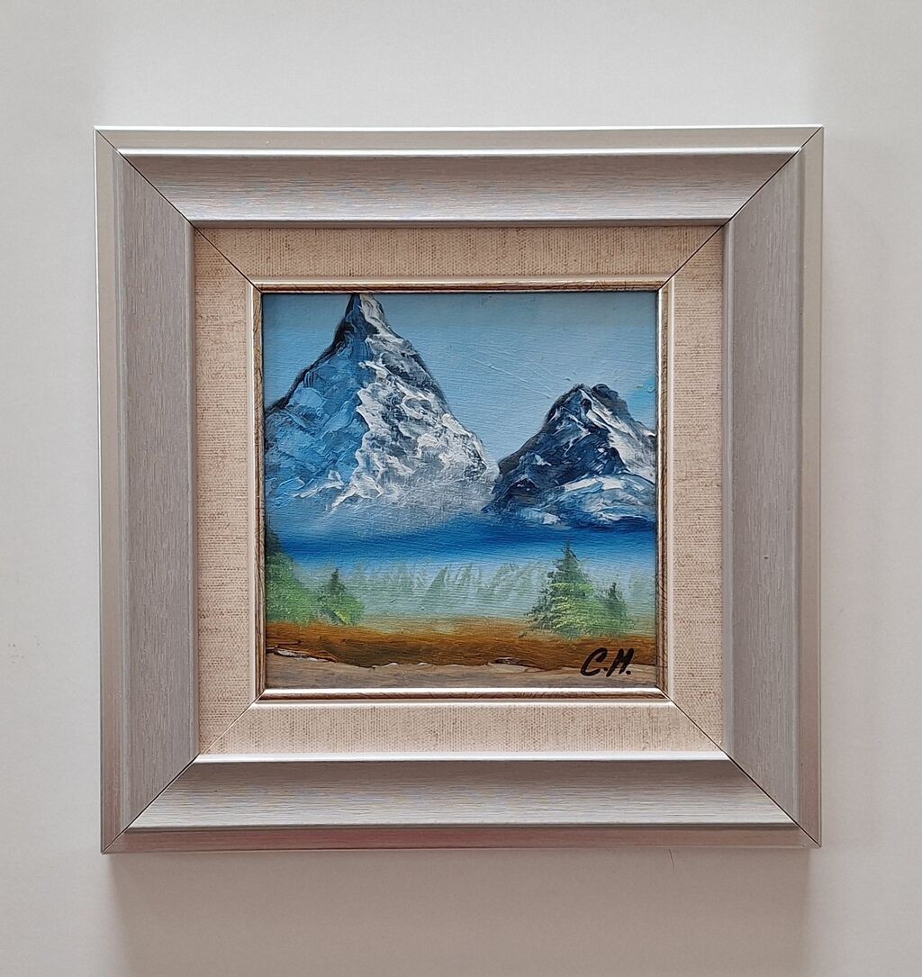 Oil on cardboard - Mountains - A miniature