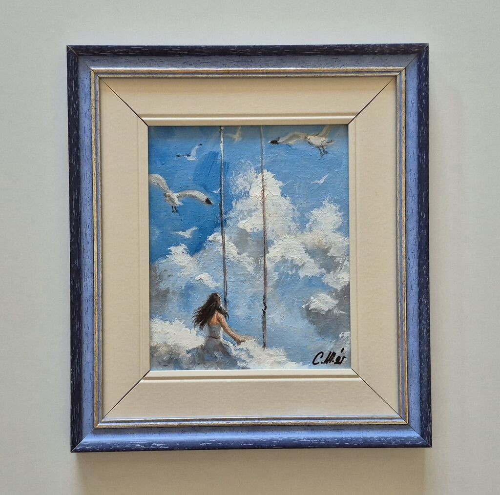 Oil on canvas - On the clouds, a beautiful picture