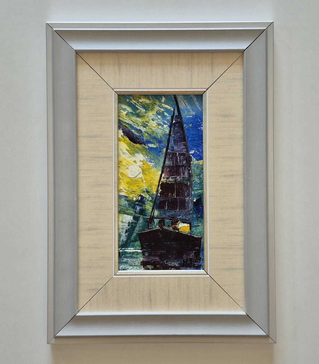 Oil on canvas - Night at sea - Miniature