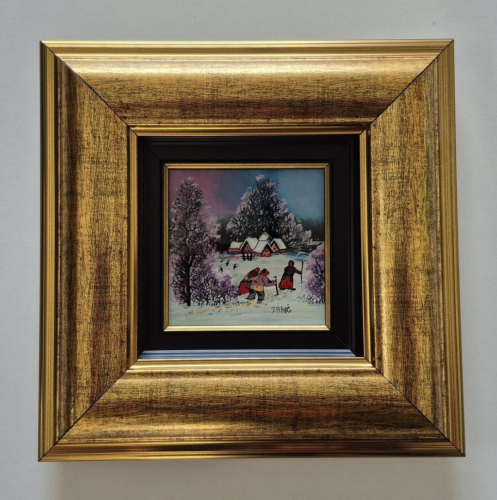 Naiva, oil on glass - Through the snow - Miniature
