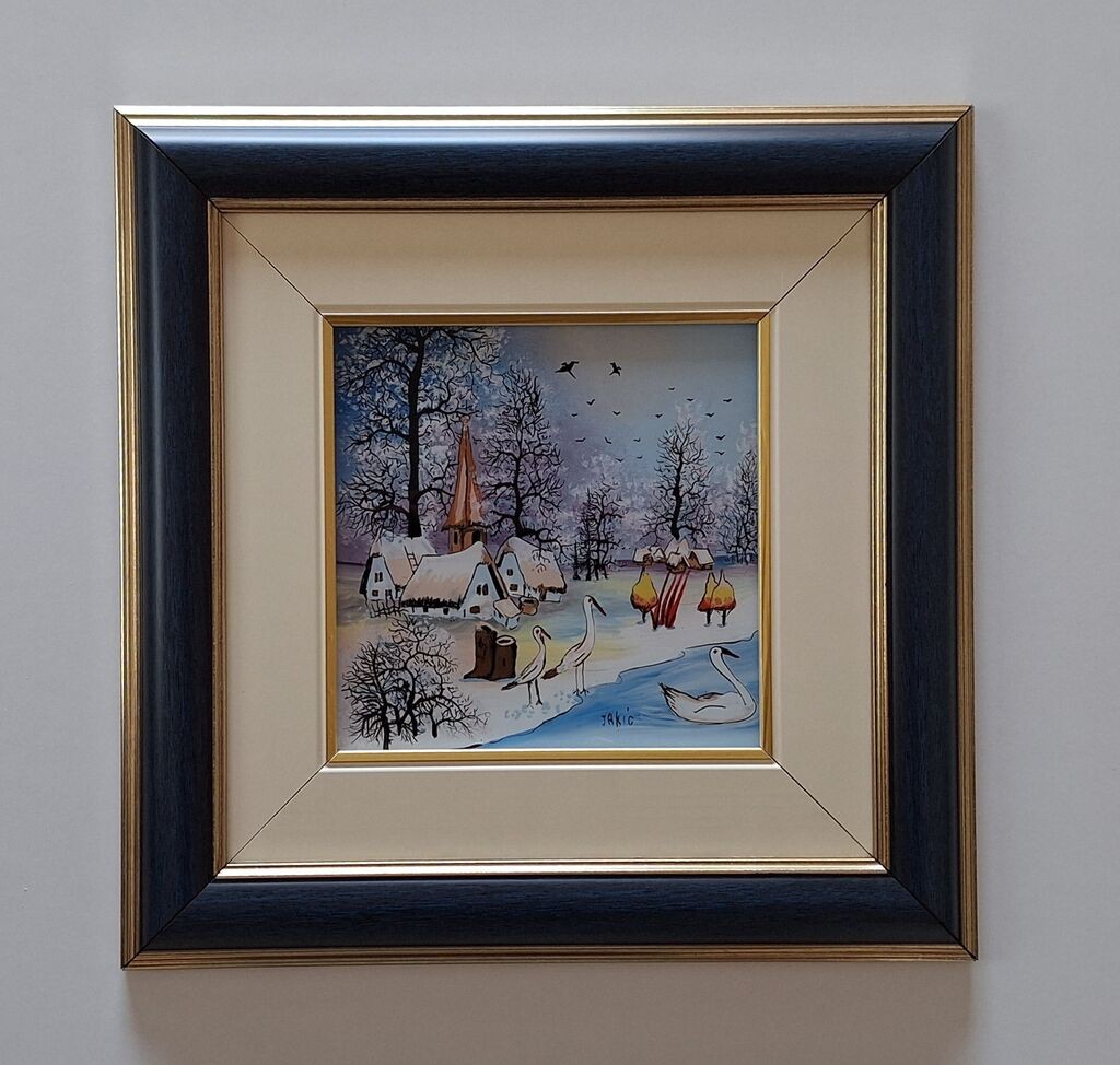 Naive, oil on glass - Swan Lake - Rare