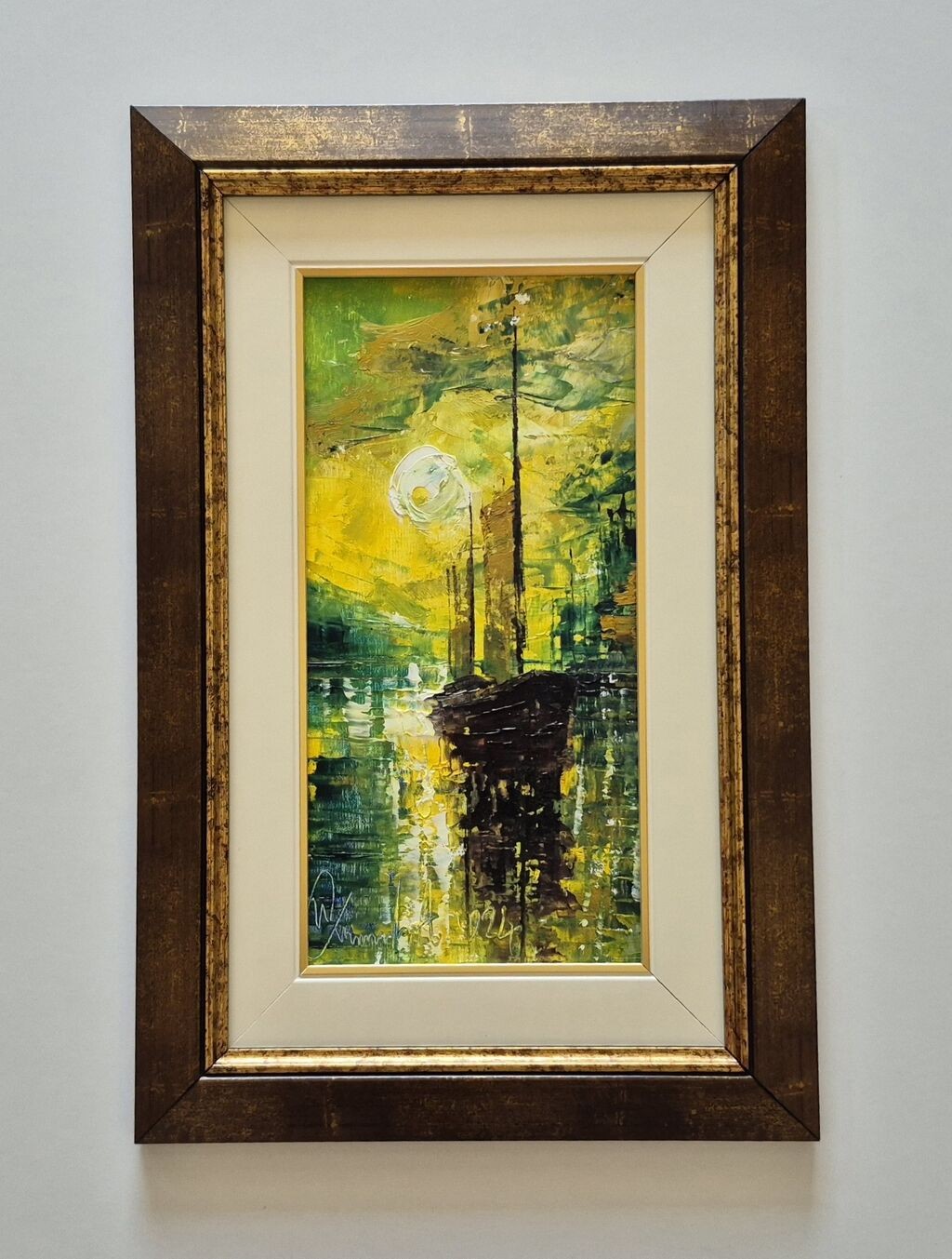 Oil on canvas - Ship and summer evening