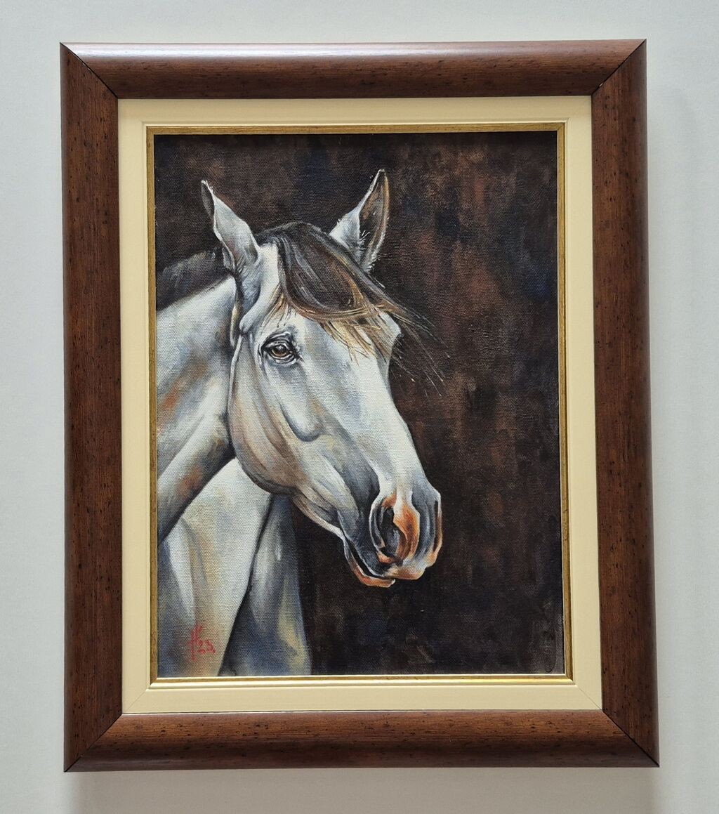 Oil on canvas - A candid view of a horse, beautiful