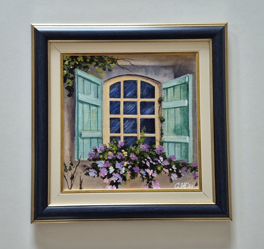 Oil on canvas - Window in the garden, beautiful picture