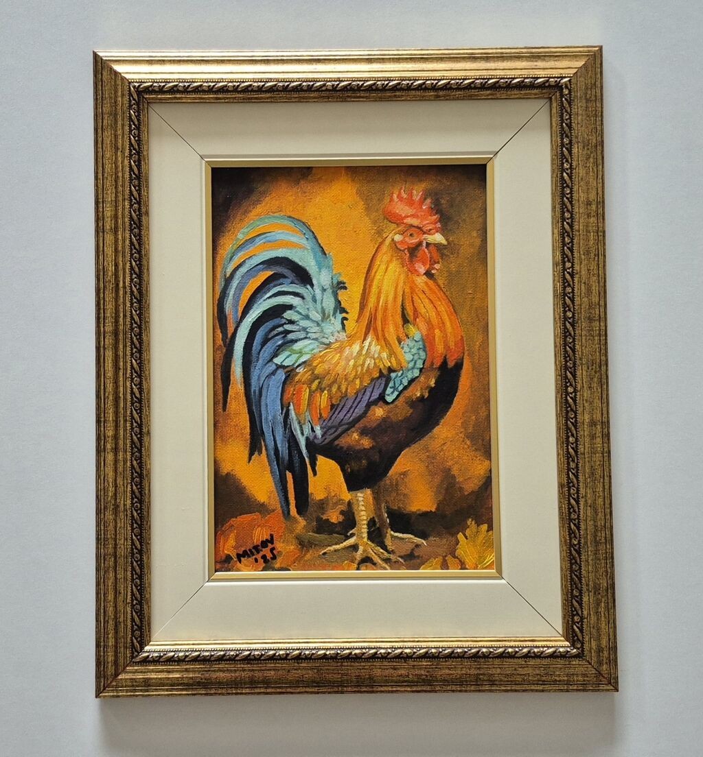 Oil on canvas - Portrait of a rooster, beautiful picture