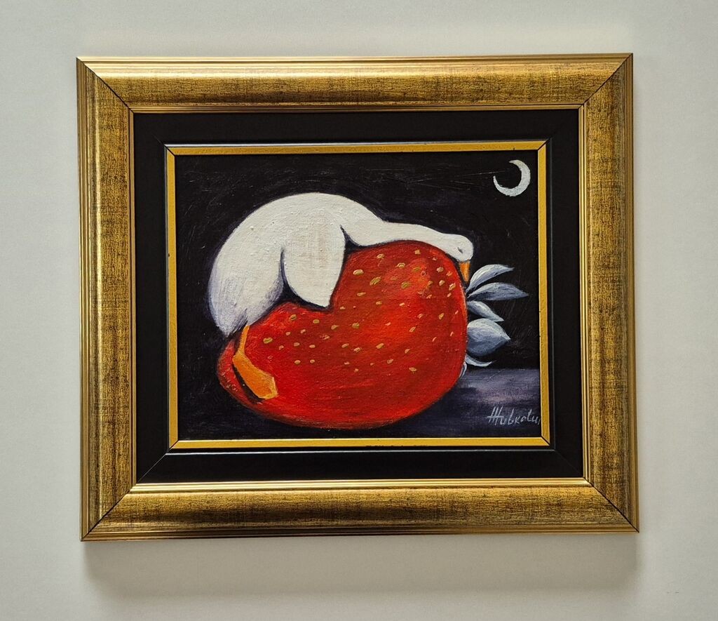 Oil on canvas - Tired goose, beautiful picture