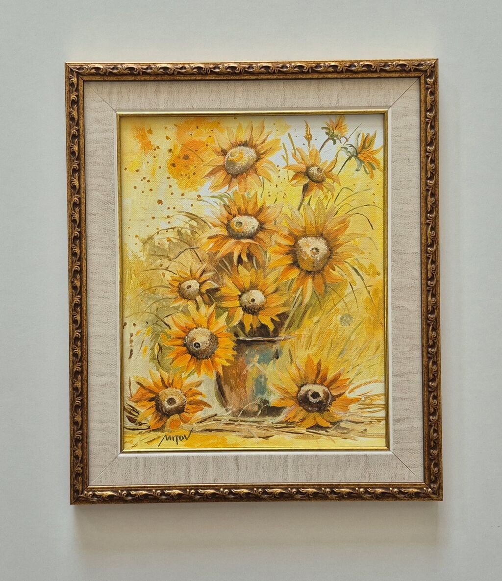 Oil on canvas - Vase with sunflowers