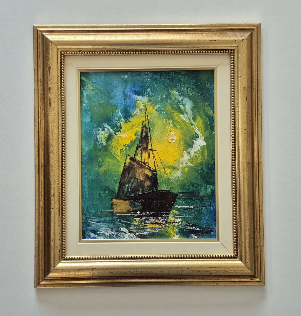 Oil on canvas - Ship at night, beautiful picture