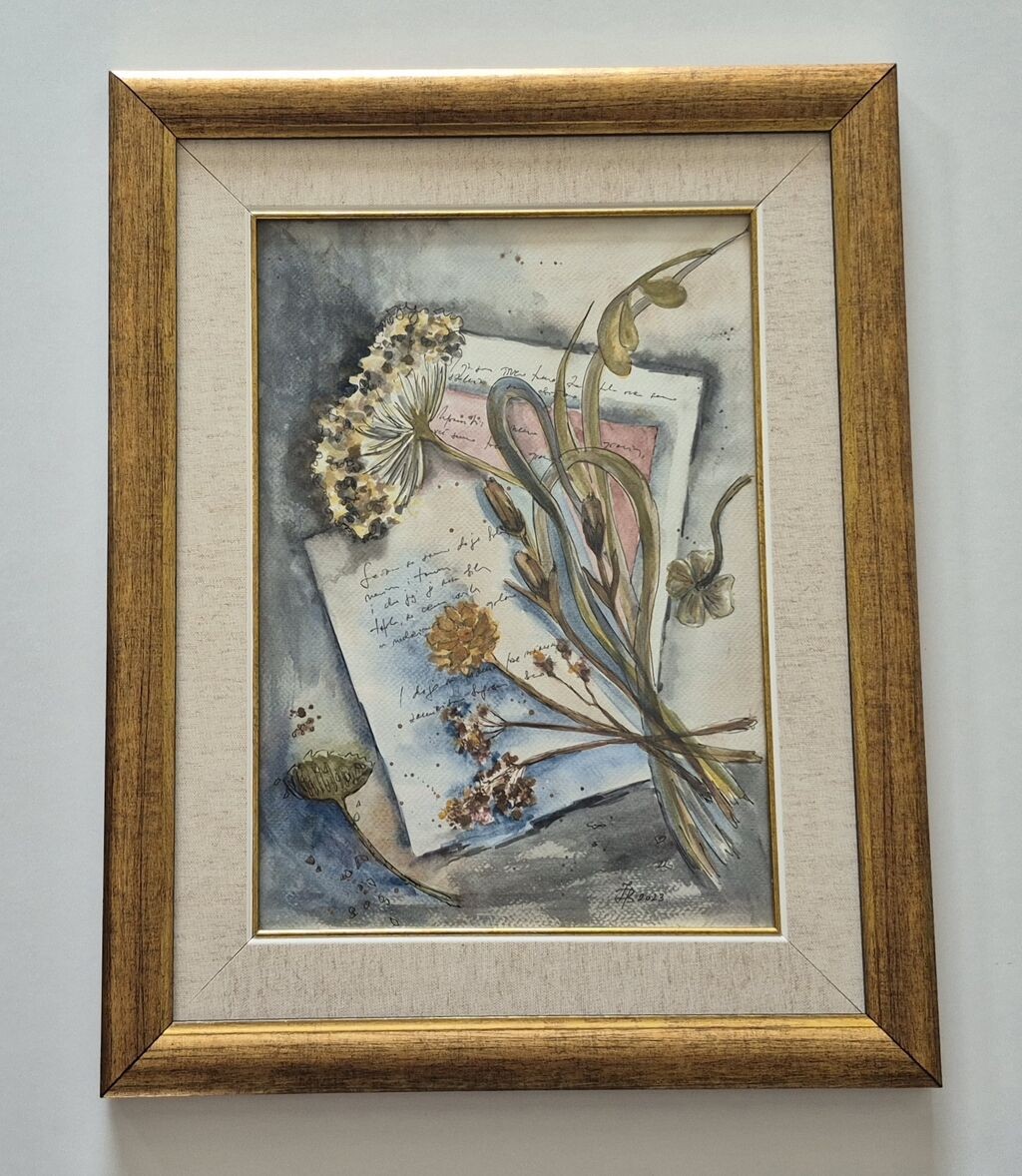 Watercolor - Letter and flowers, beautiful picture