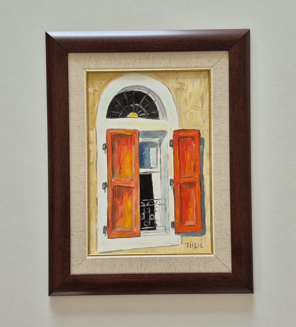 Oil on hardboard - Old window, beautiful picture