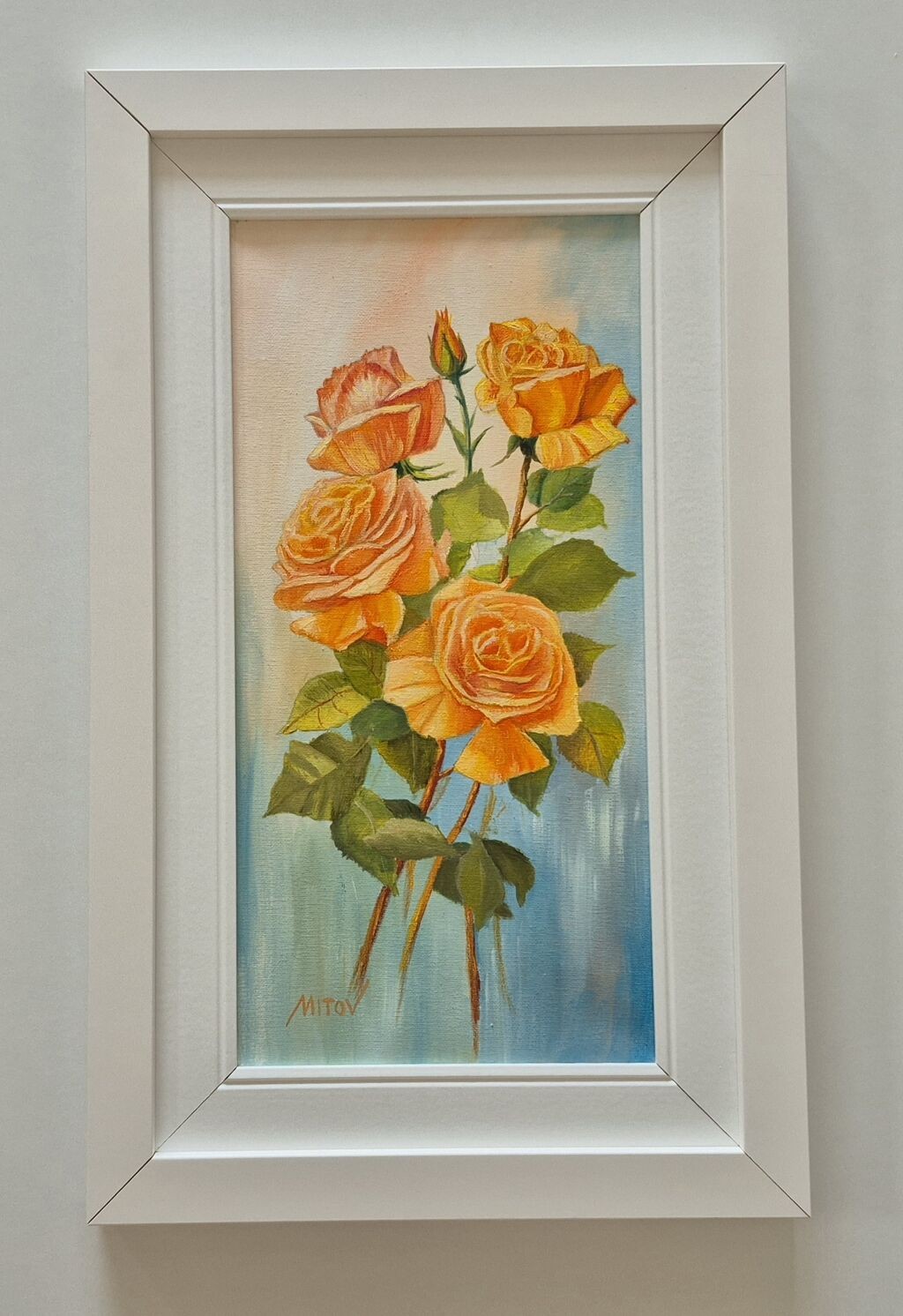 Oil on canvas - Roses in white, beautiful painting