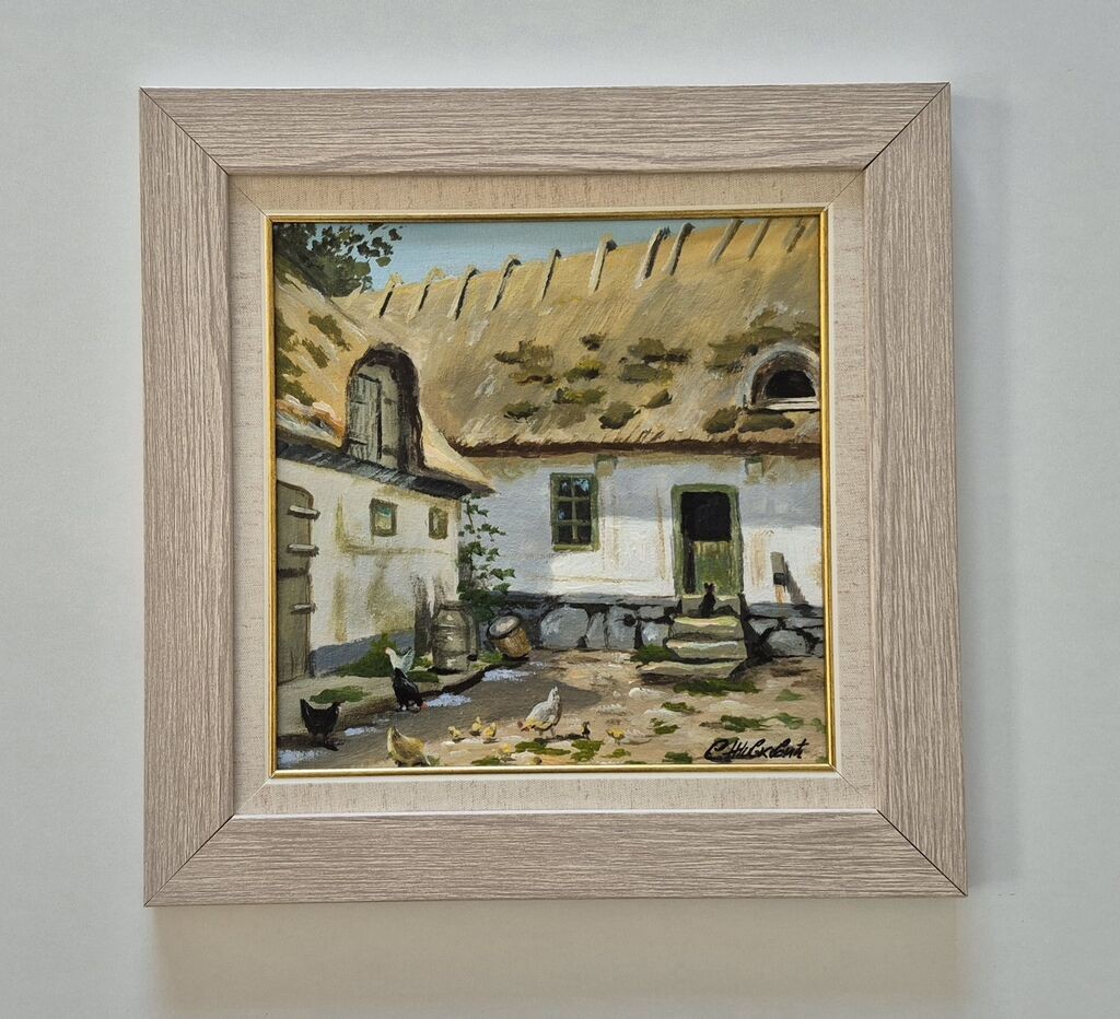 Oil on canvas - Gardens in the countryside, a beautiful picture