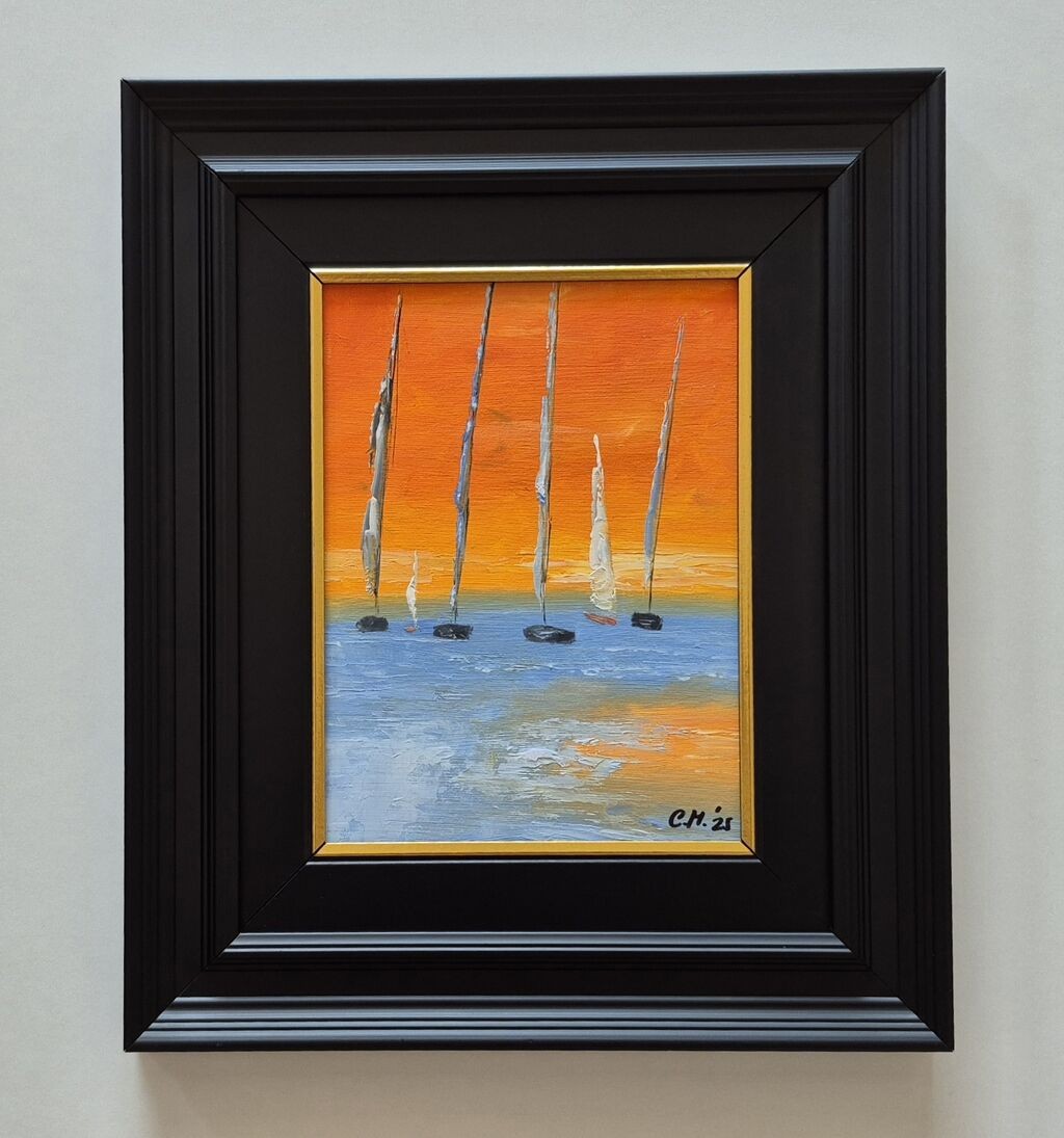 Oil on canvas - Set of sailboats, beautiful painting
