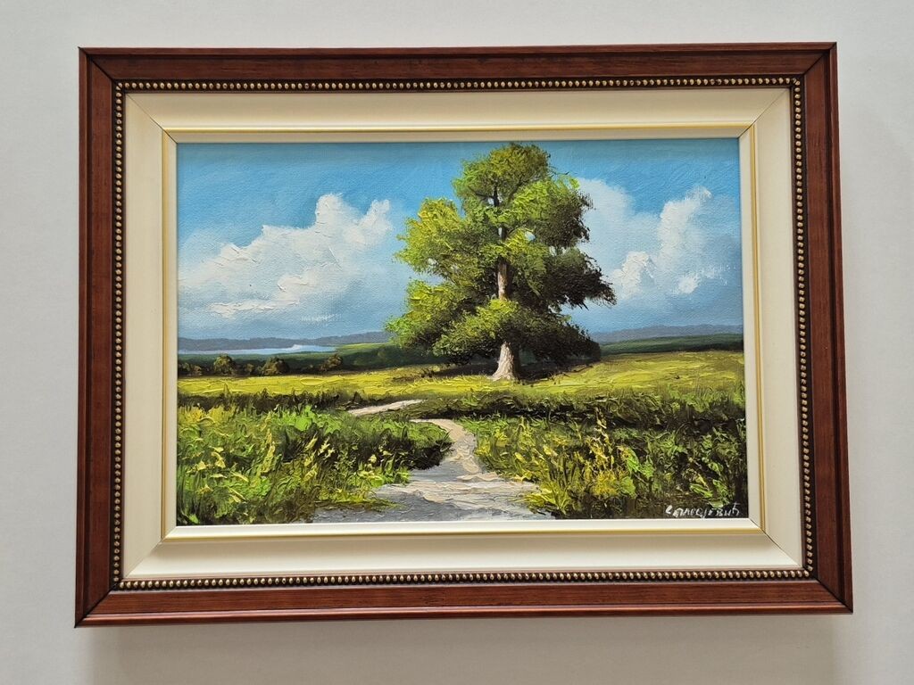 Oil on canvas - Green tree in nature, beautiful