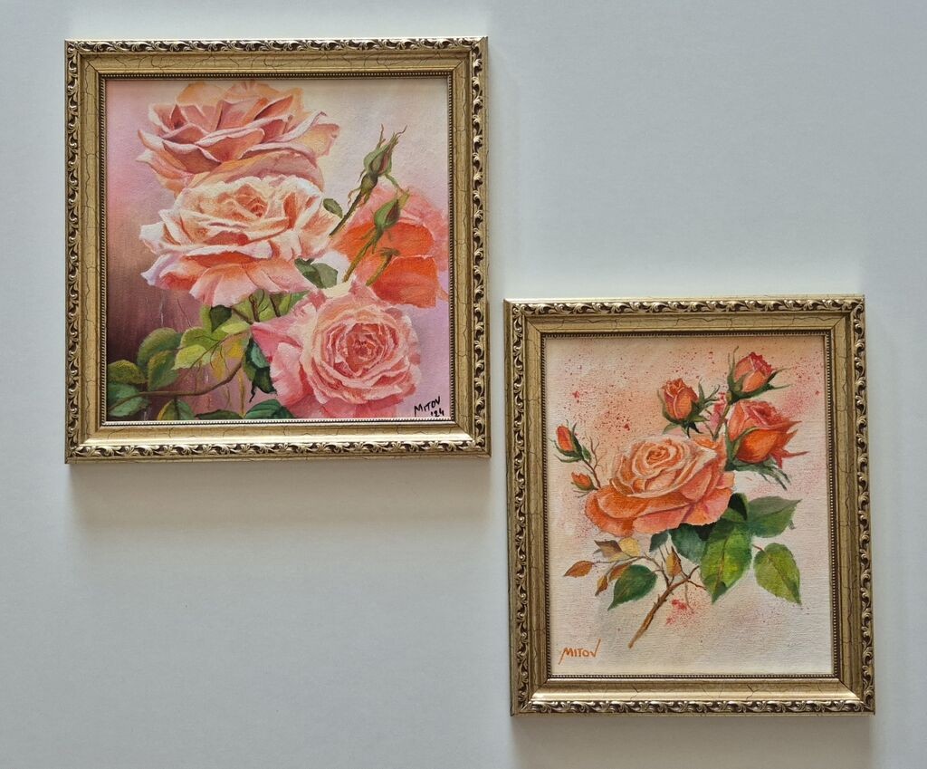 Oil on canvas - The world of roses - Two paintings