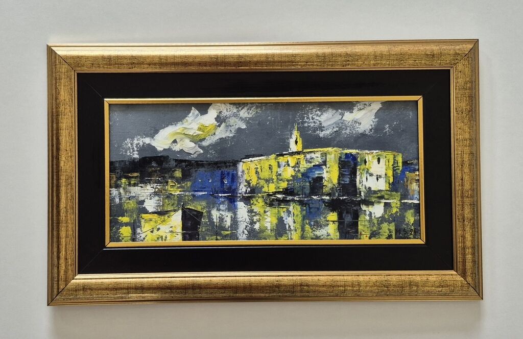 Oil on canvas - Cloudy night over the sea